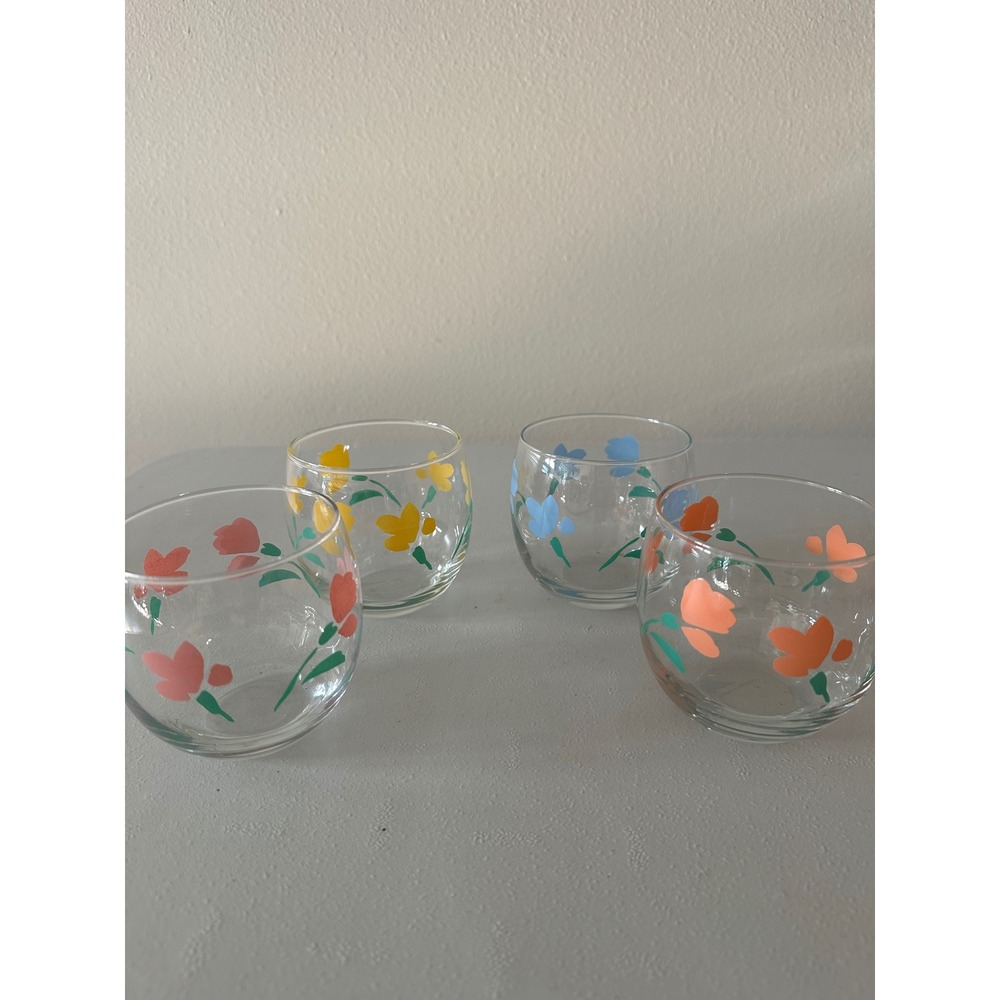 Libbey Florette 11 oz Double Old Fashioned Glasses Set of 4 Floral Multi Color
